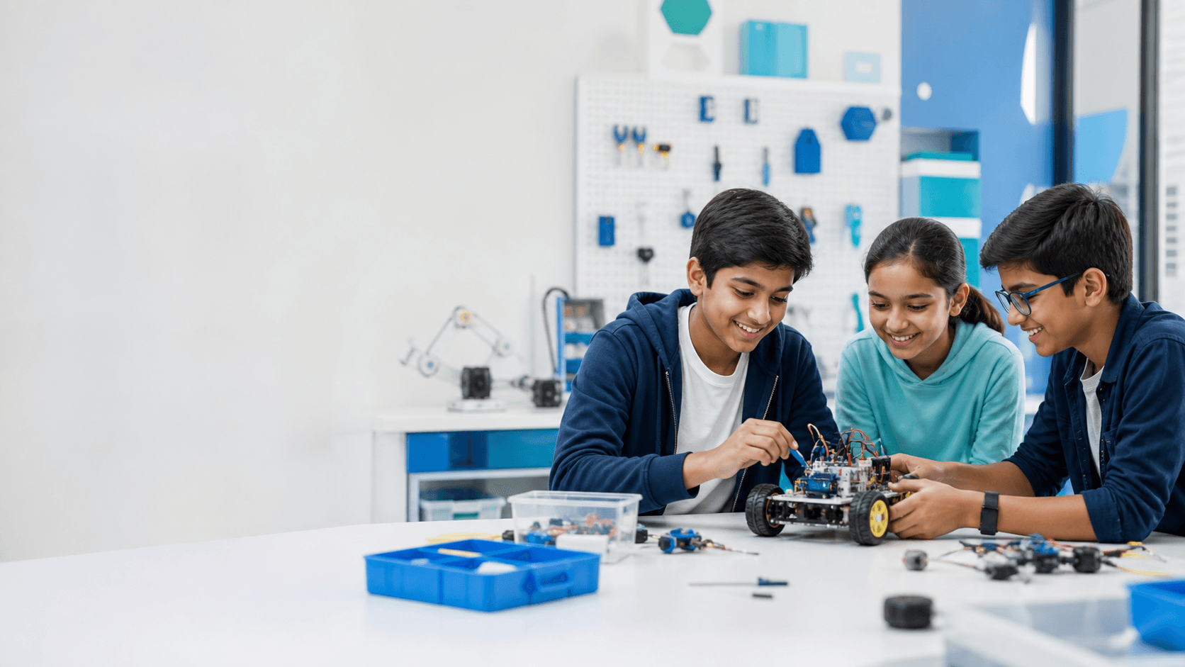 Student working on a robotics project