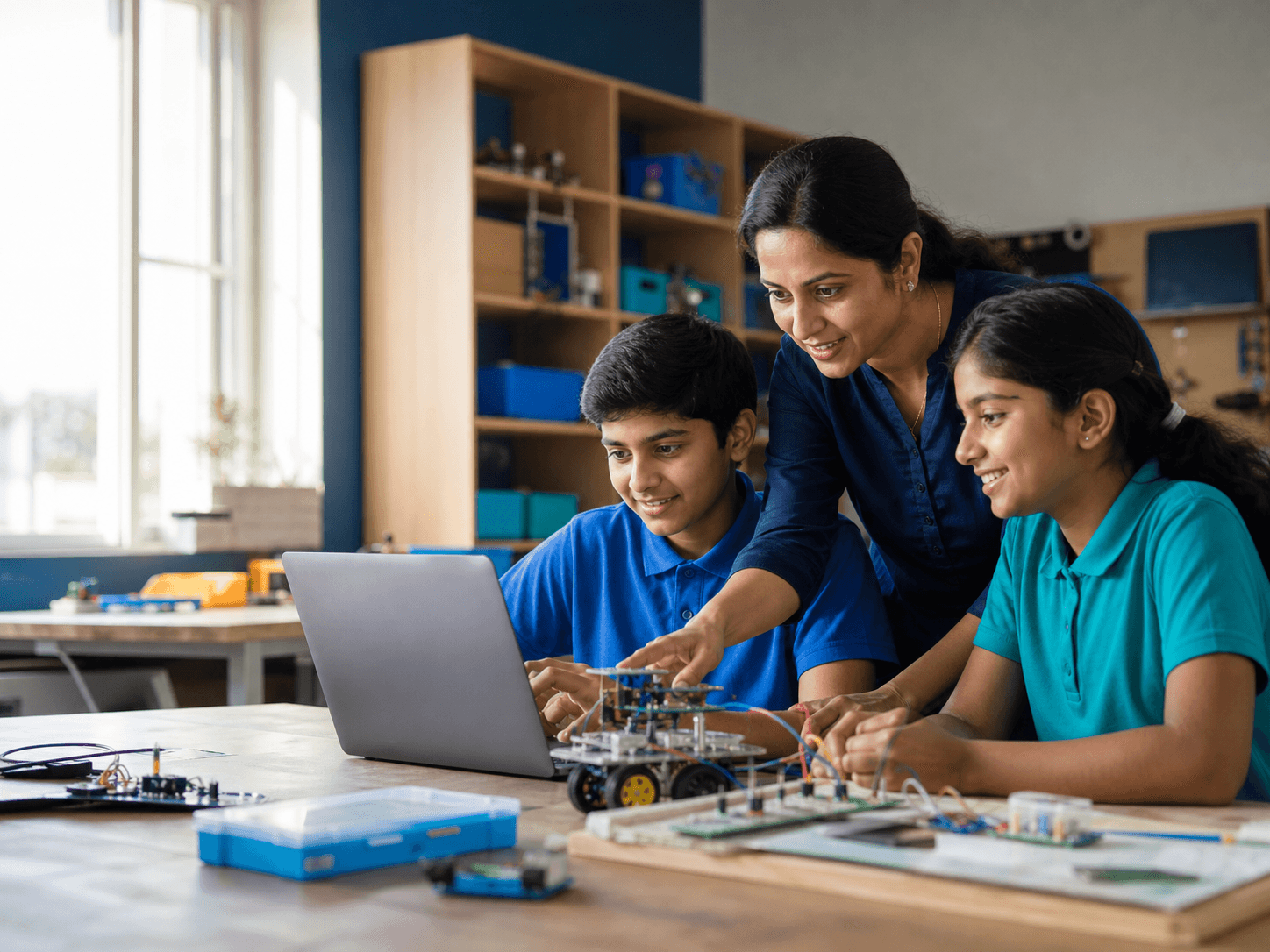 Students taking part in a guided STEM activity